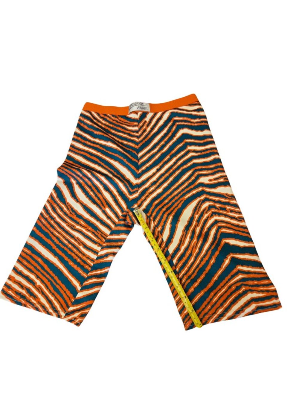 Vintage Zubaz Bike Medium Retro Orange Teal Zebra Striped Athletic Shorts - Picture 7 of 7